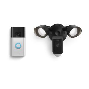 imageAllnew Ring Battery Doorbell with Ring Floodlight Cam Wired Plus BlackSatin Nickel