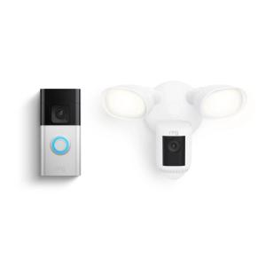 imageRing Battery Doorbell Plus with Ring Floodlight Cam Pro White