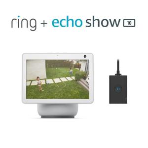 imageRing Outdoor Smart Plug with Allnew Echo Show 10 3rd Gen  Glacier White