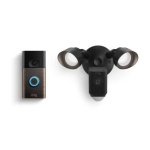 imageRing Floodlight Cam Wired Plus Black with Ring Video Doorbell Venetian Bronze