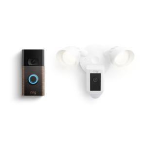 imageRing Floodlight Cam Wired Plus White with Ring Video Doorbell Venetian Bronze