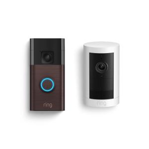 imageRing Battery Doorbell Satin Nickel with Allnew Ring Outdoor Cam Plus Battery WhiteVenetian Bronze