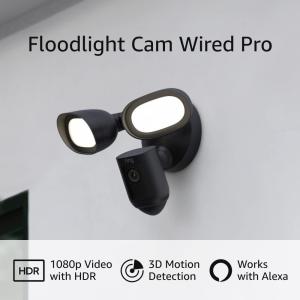 imageRing Floodlight Cam Wired Pro with Birds Eye View and 3D Motion Detection Black Pack of 4