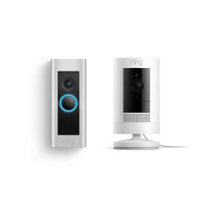 imageRing Wired Doorbell Plus with Ring Stick Up Cam PlugIn White