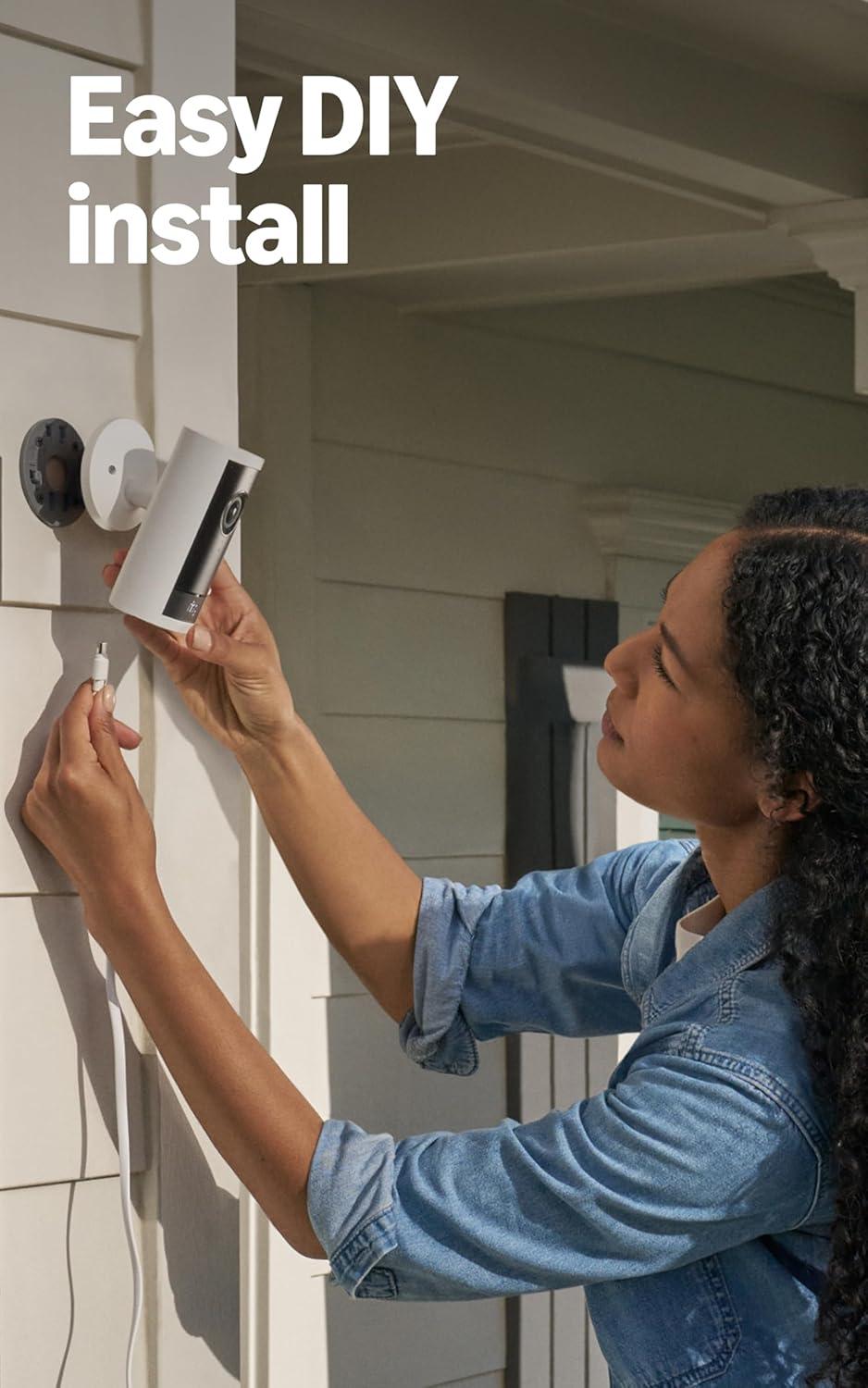 imageRing Outdoor Cam Pro PlugIn Newest Model White with Battery Doorbell Satin Nickel