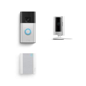 imageRing Battery Doorbell with Ring Indoor Cam 2nd Gen and Ring ChimeSatin Nickel